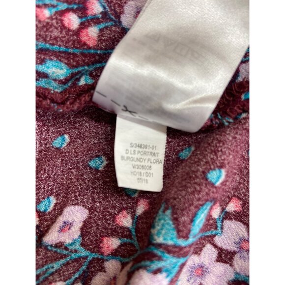 Old Navy Blouse XXL Burgundy Floral Long Sleeve Elastic Cottagecore Lagenlook - Picture 5 of 7